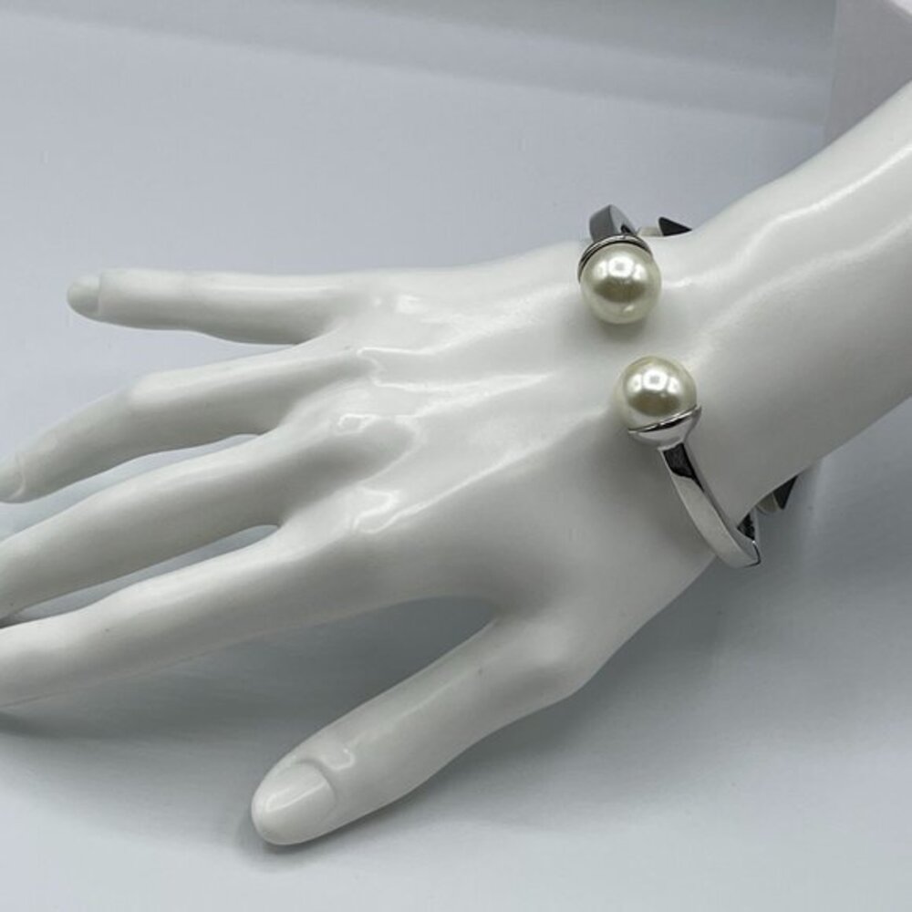 g by Gennaro Silver Imitation Pearl Open Cuff Bangle Bracelet